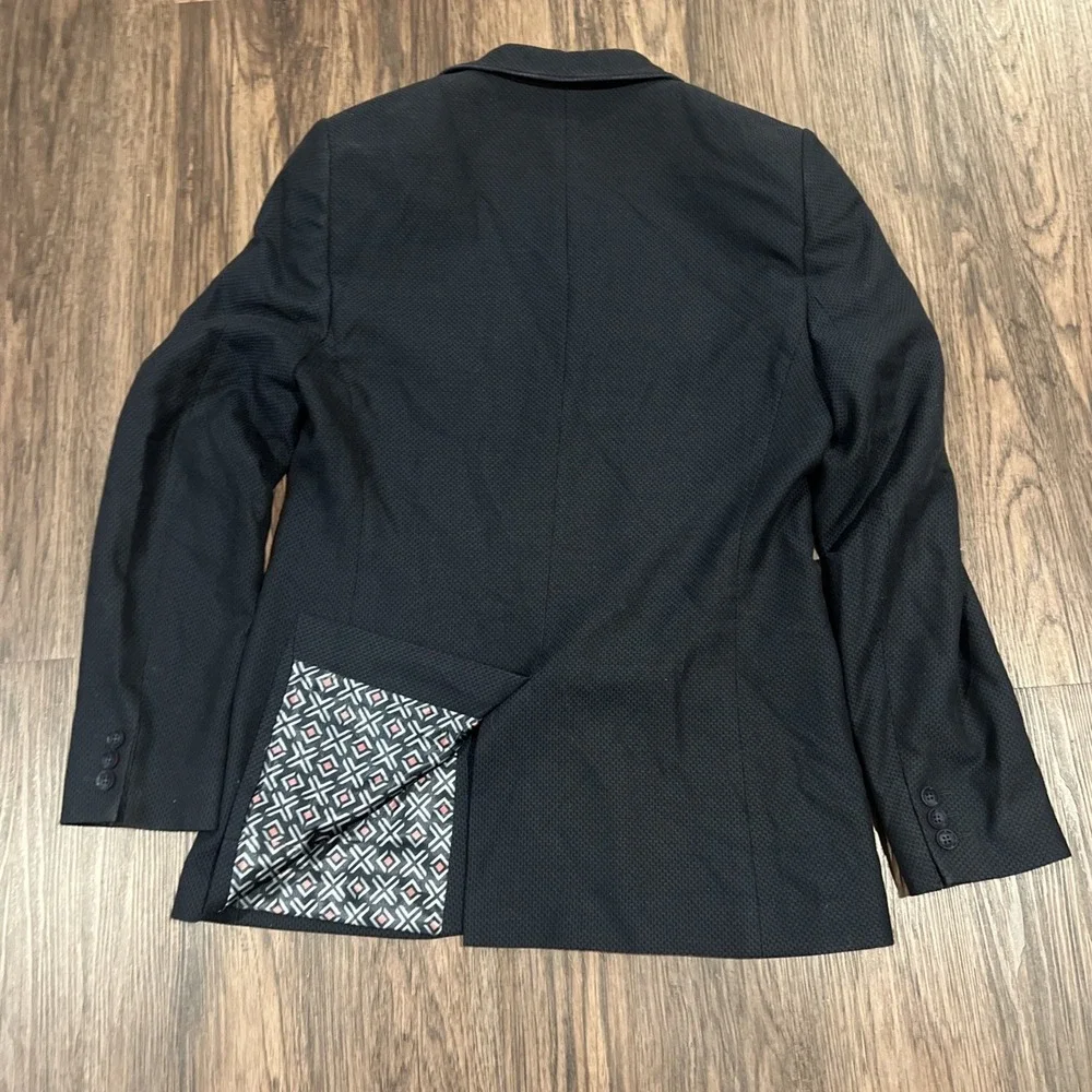 Ted Baker London Linen Herringbone Jacket Size 3 Navy Gray 2 Button Blazer